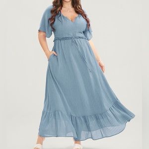 BloomChic Blue Striped Flutter Sleeve Pocket Maxi Dress Plus Size 3X